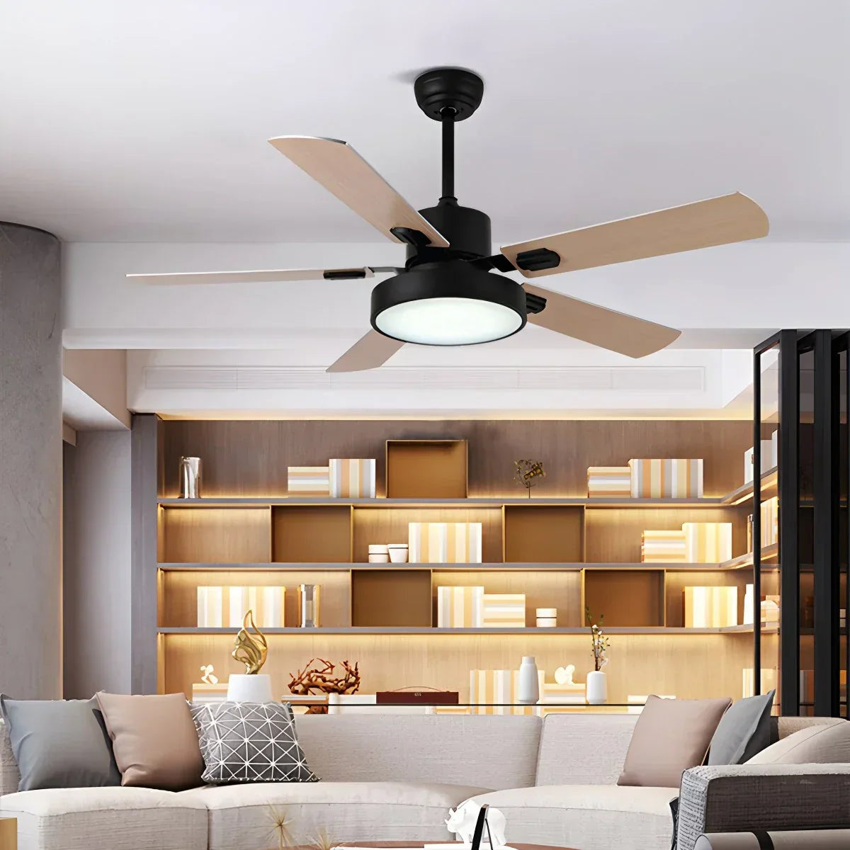 Vintage-Deckenventilator mit 5 Flügeln und Licht fürs Wohnzimmer | Desfino