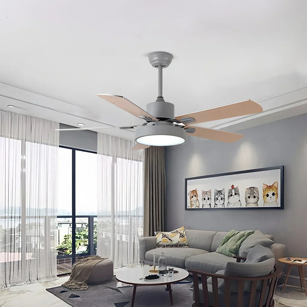 Vintage-Deckenventilator mit 5 Flügeln und Licht fürs Wohnzimmer | Desfino