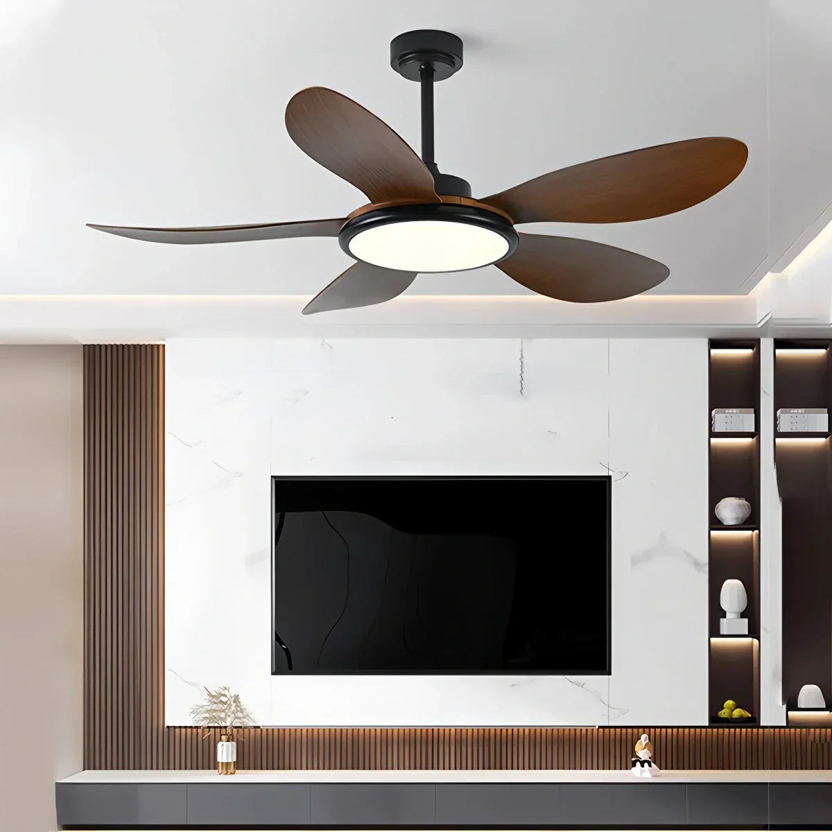 Deckenventilator mit 5 Holzflügeln und Licht fürs Wohnzimmer | Desfino