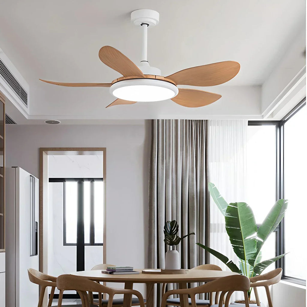 Deckenventilator mit 5 Holzflügeln und Licht fürs Wohnzimmer | Desfino