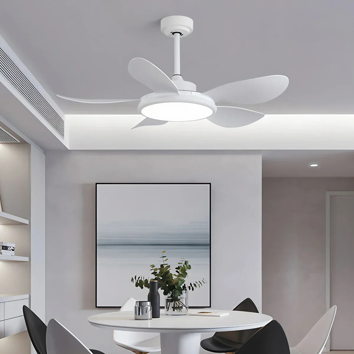 Deckenventilator mit 5 Holzflügeln und Licht fürs Wohnzimmer | Desfino