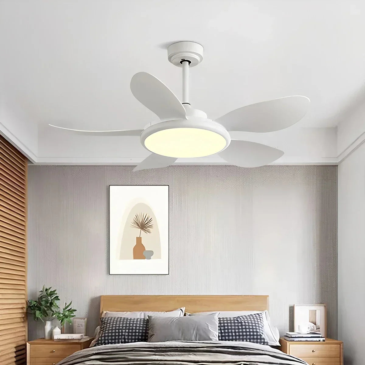 Deckenventilator mit 5 Holzflügeln und Licht fürs Wohnzimmer | Desfino