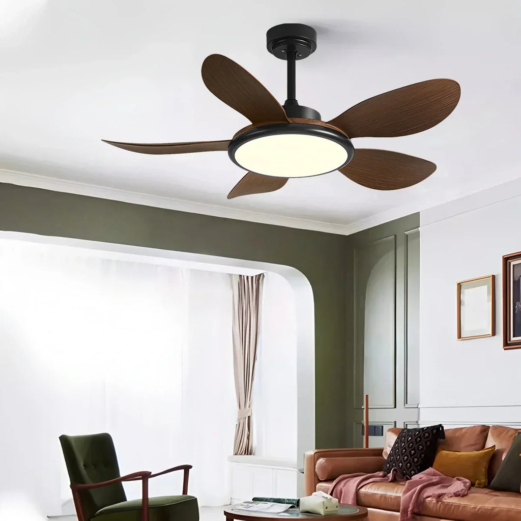 Deckenventilator mit 5 Holzflügeln und Licht fürs Wohnzimmer | Desfino