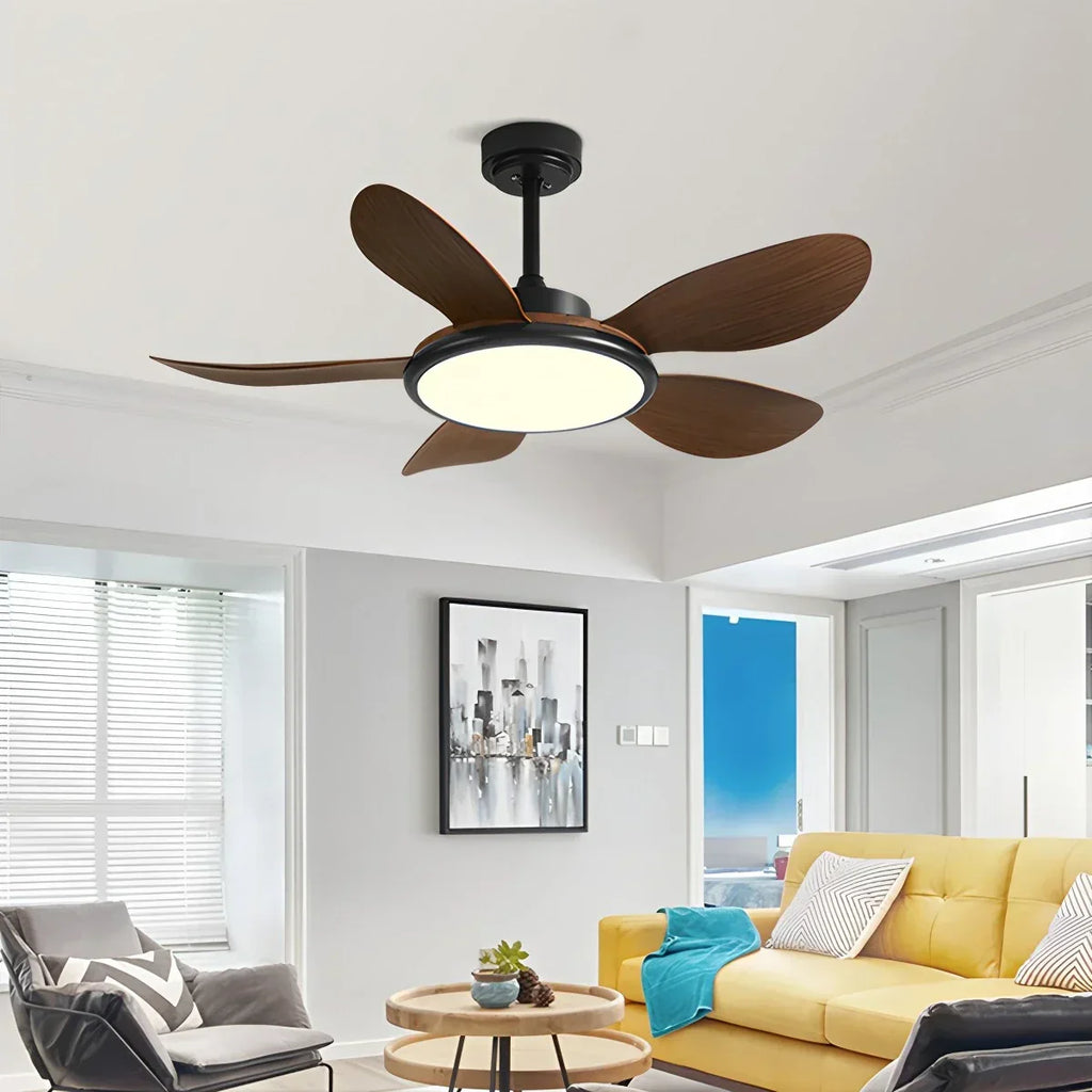 Deckenventilator mit 5 Holzflügeln und Licht fürs Wohnzimmer | Desfino
