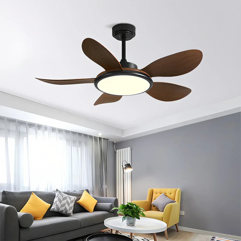 Deckenventilator mit 5 Holzflügeln und Licht fürs Wohnzimmer | Desfino