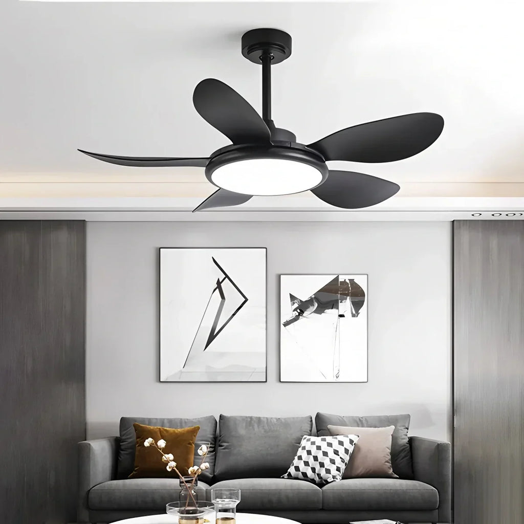 Deckenventilator mit 5 Holzflügeln und Licht fürs Wohnzimmer | Desfino