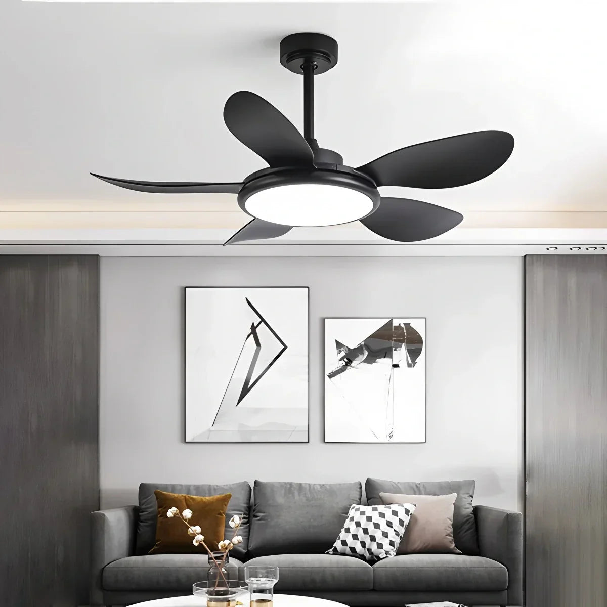 Deckenventilator mit 5 Holzflügeln und Licht fürs Wohnzimmer | Desfino
