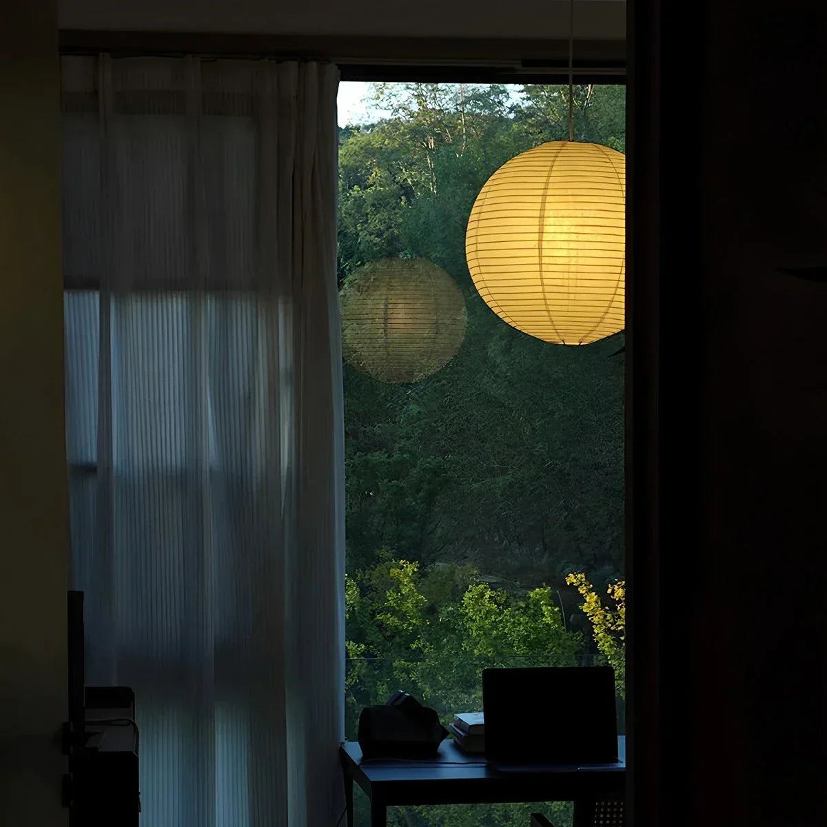 Japanese Style Spherical Paper Pendant Light for Living Room | Desfino