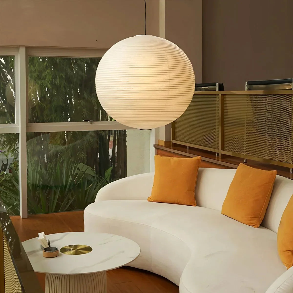 Japanese Style Spherical Paper Pendant Light for Living Room | Desfino