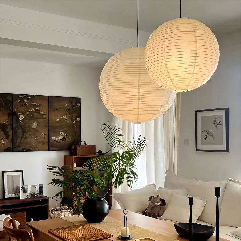 Japanese Style Spherical Paper Pendant Light for Living Room | Desfino