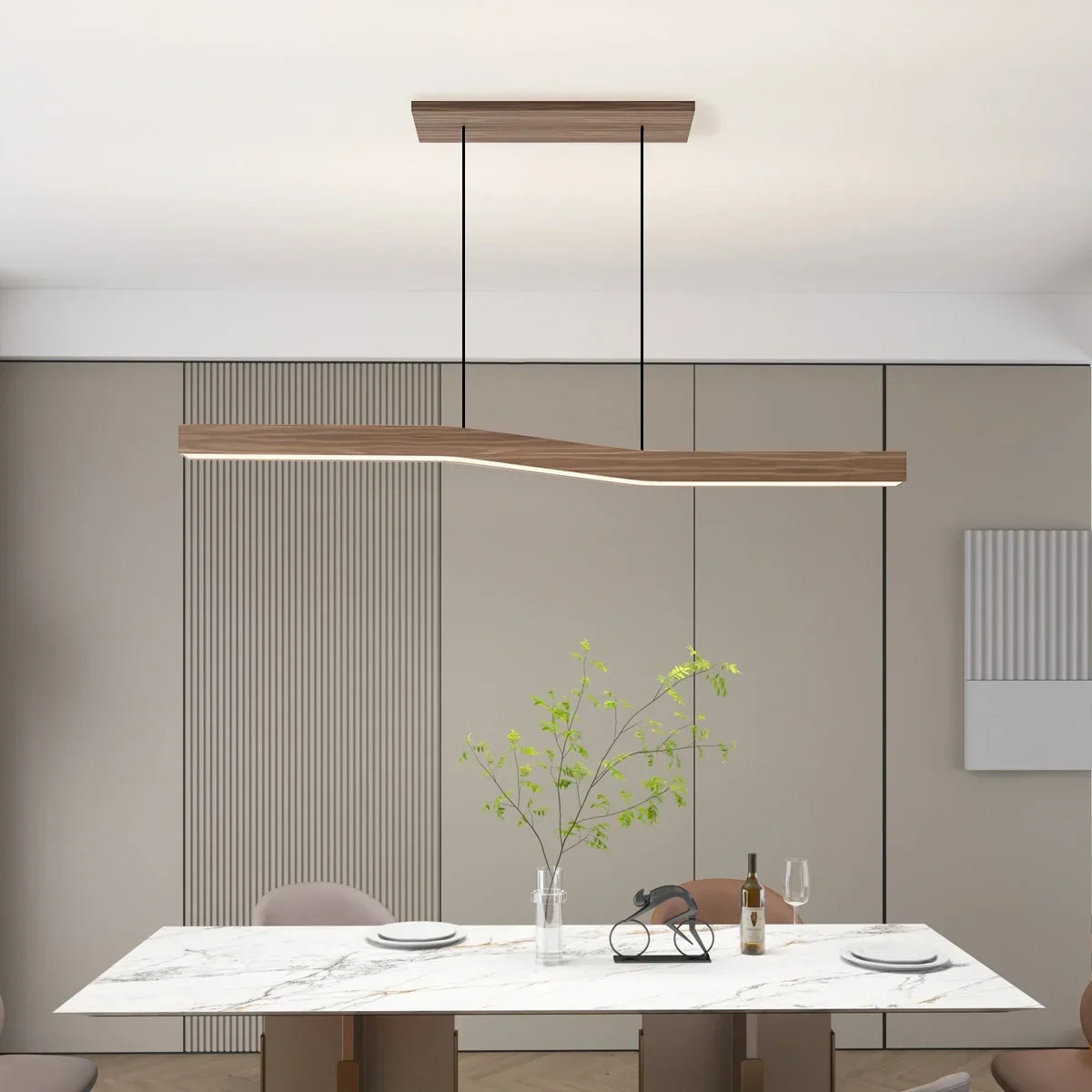 Woodgrain Linear Pendant Light for Kitchen | Desfino
