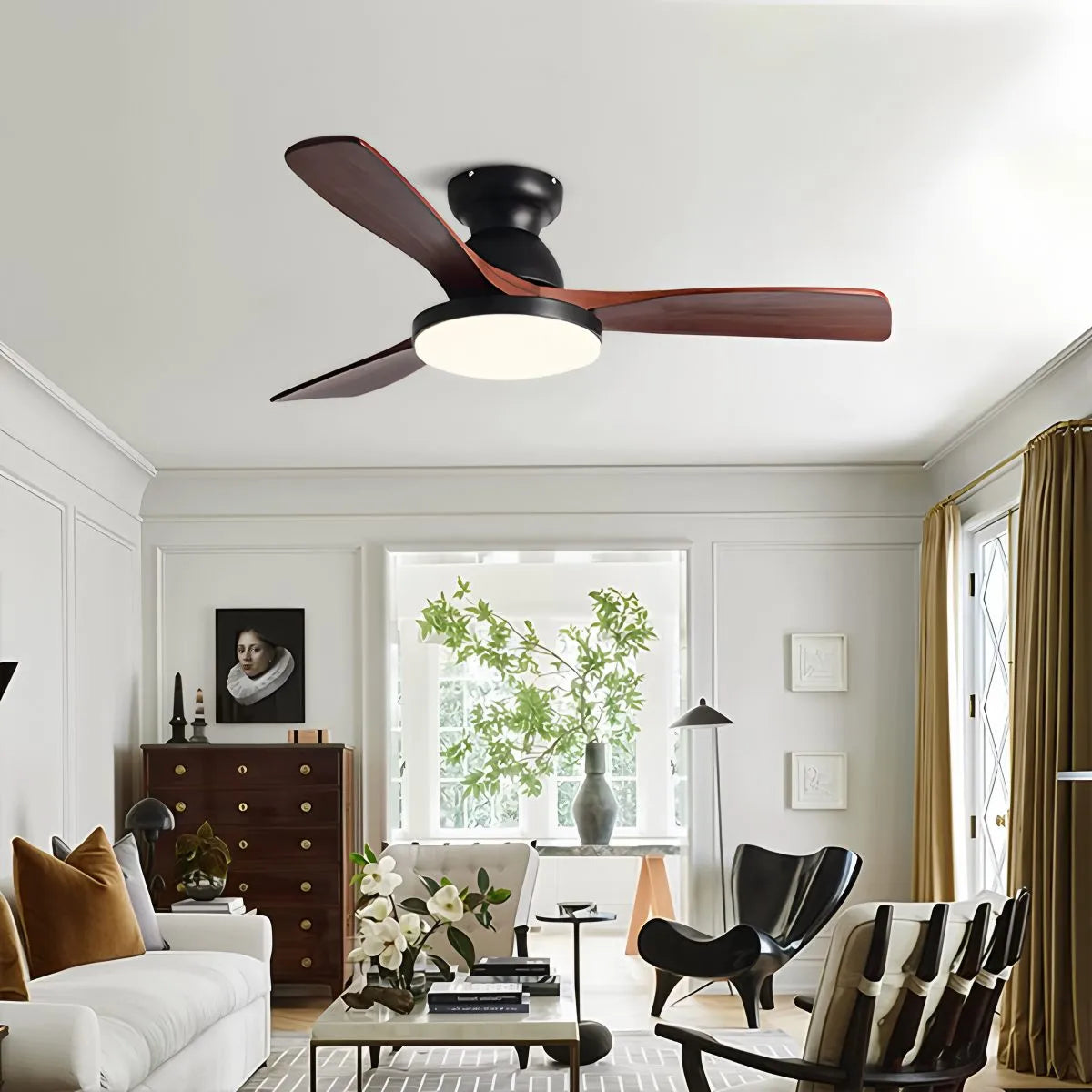 Vintage 3-leaf Wood Ceiling Fan Lamp | Desfino