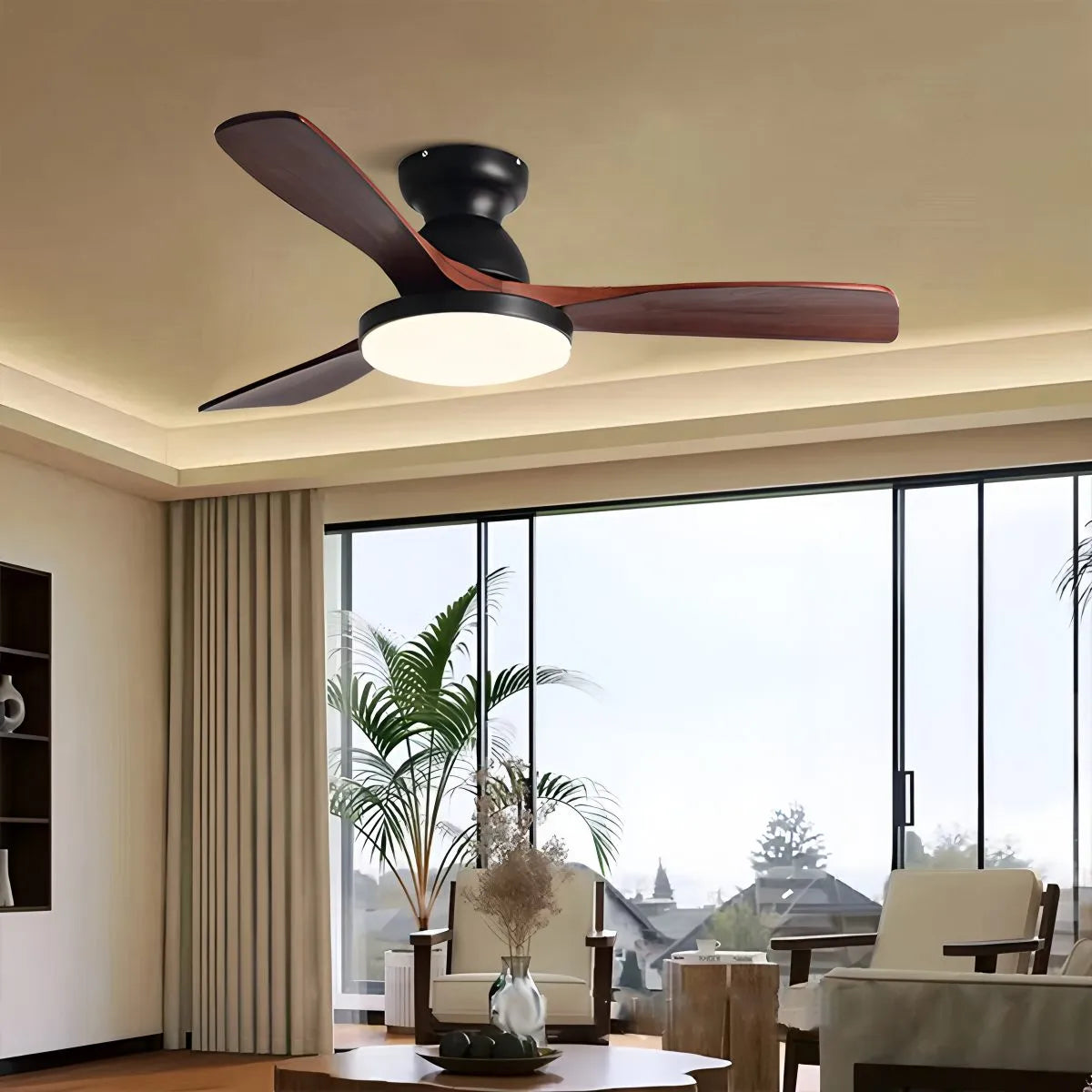 Vintage 3-leaf Wood Ceiling Fan Lamp | Desfino