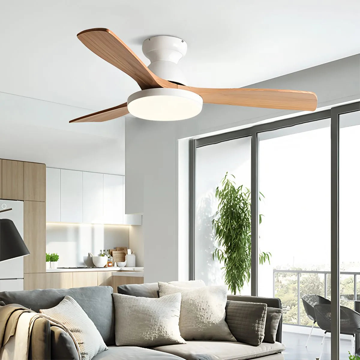 Vintage 3-leaf Wood Ceiling Fan Lamp | Desfino