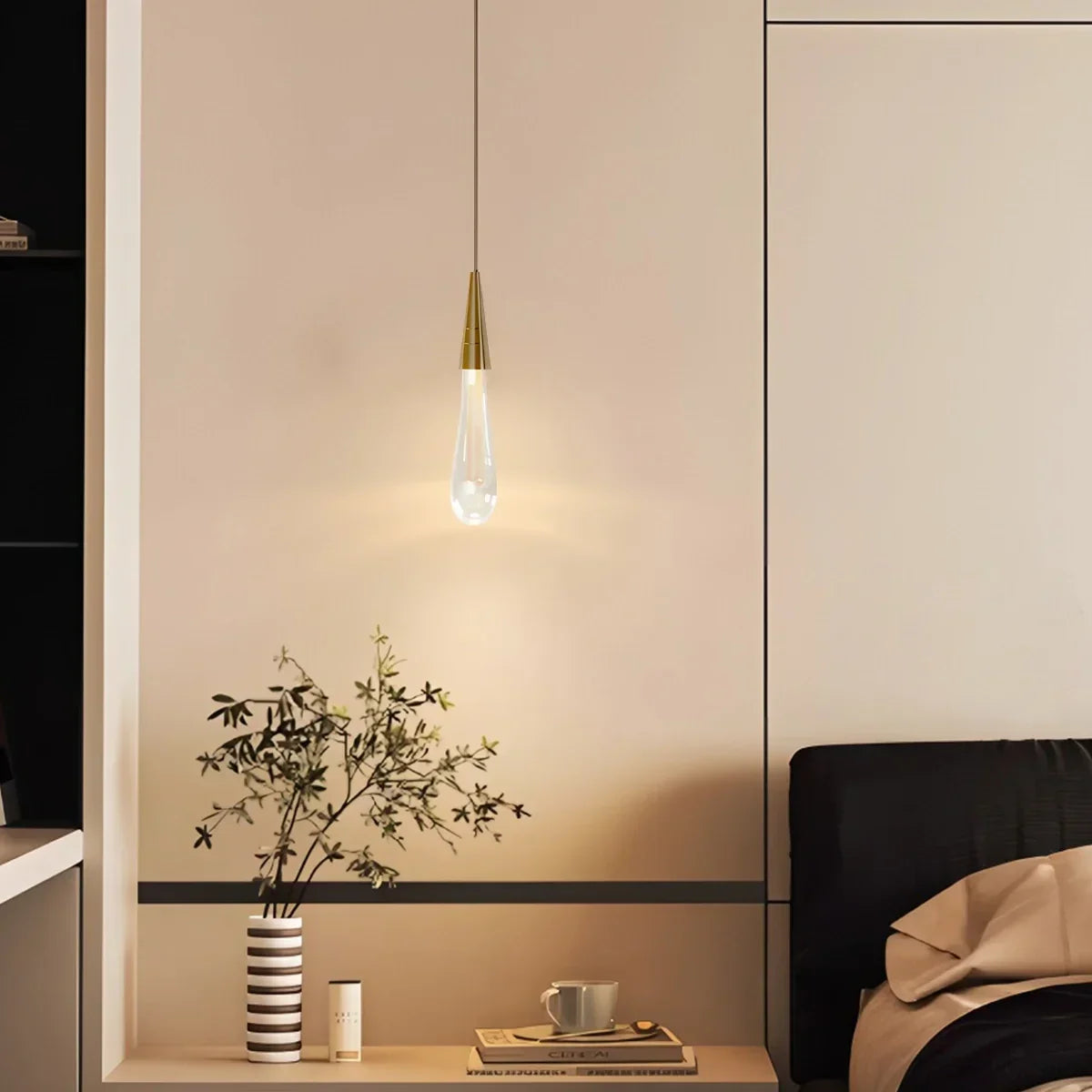 Drop Crystal Chrome Pendant Light for Bedroom | Desfino