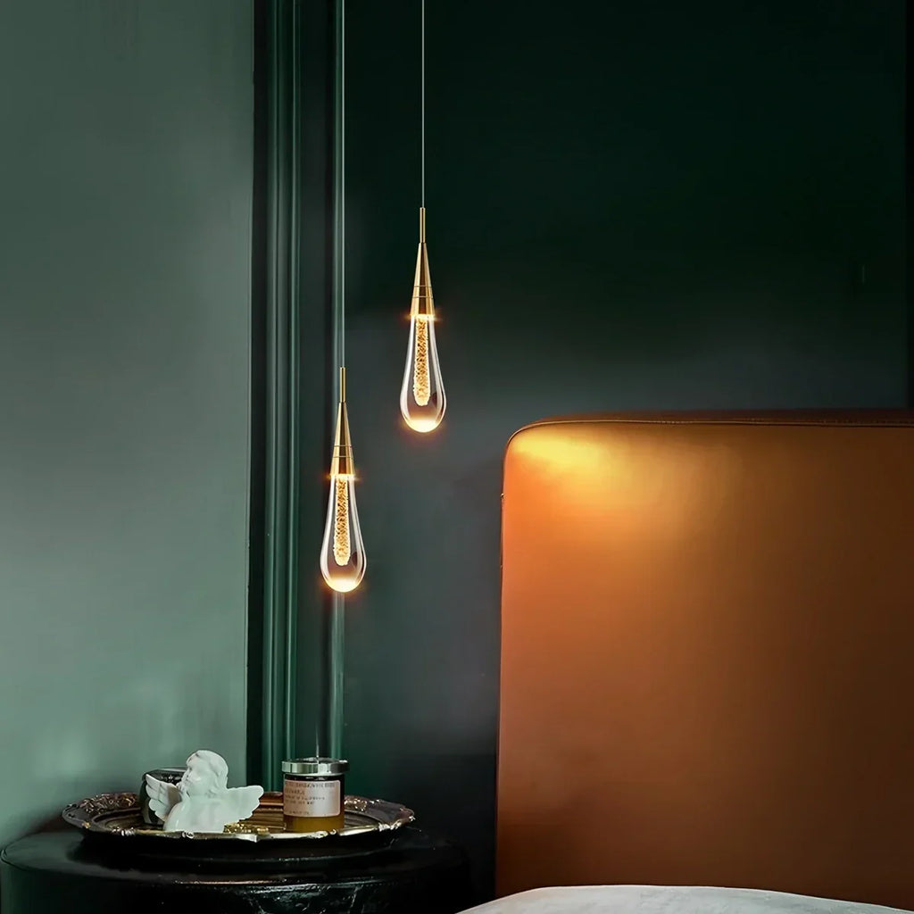 Drop Crystal Chrome Pendant Light for Bedroom | Desfino