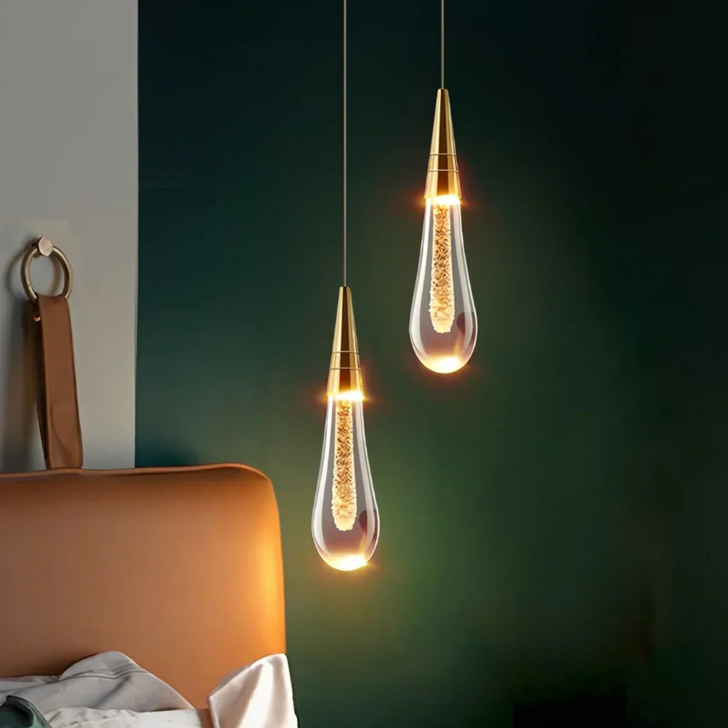 Drop Crystal Chrome Pendant Light for Bedroom | Desfino