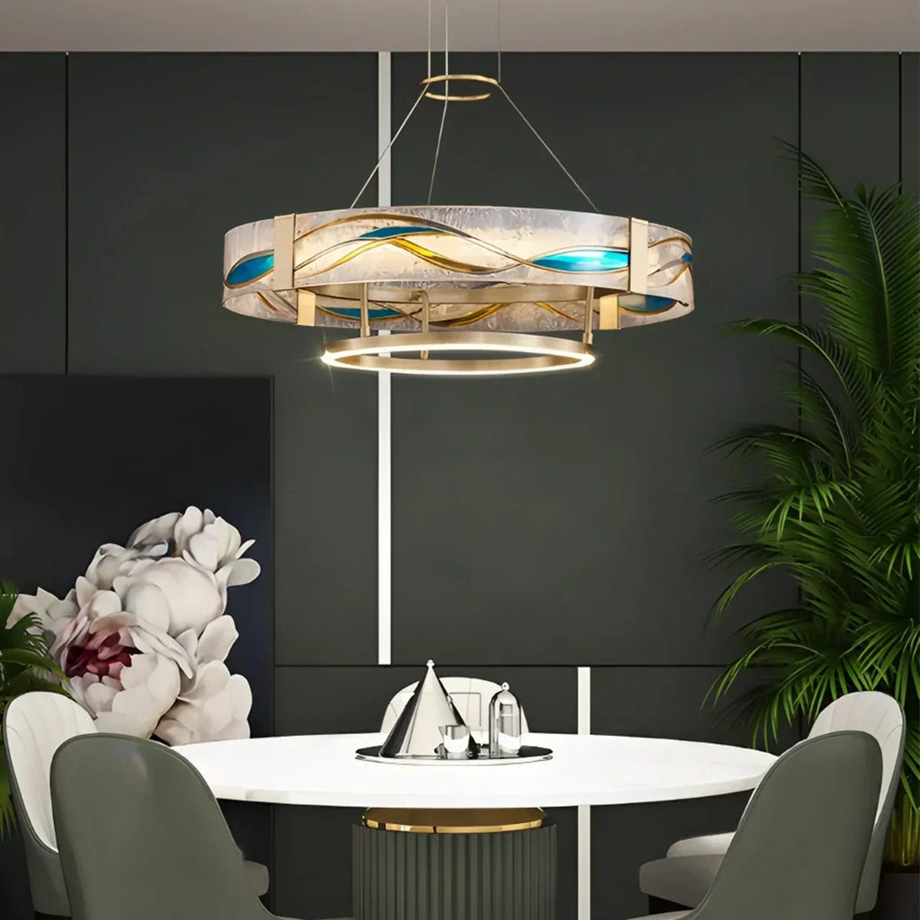 Enamel Round Brass Chandelier for Dining Area | Desfino