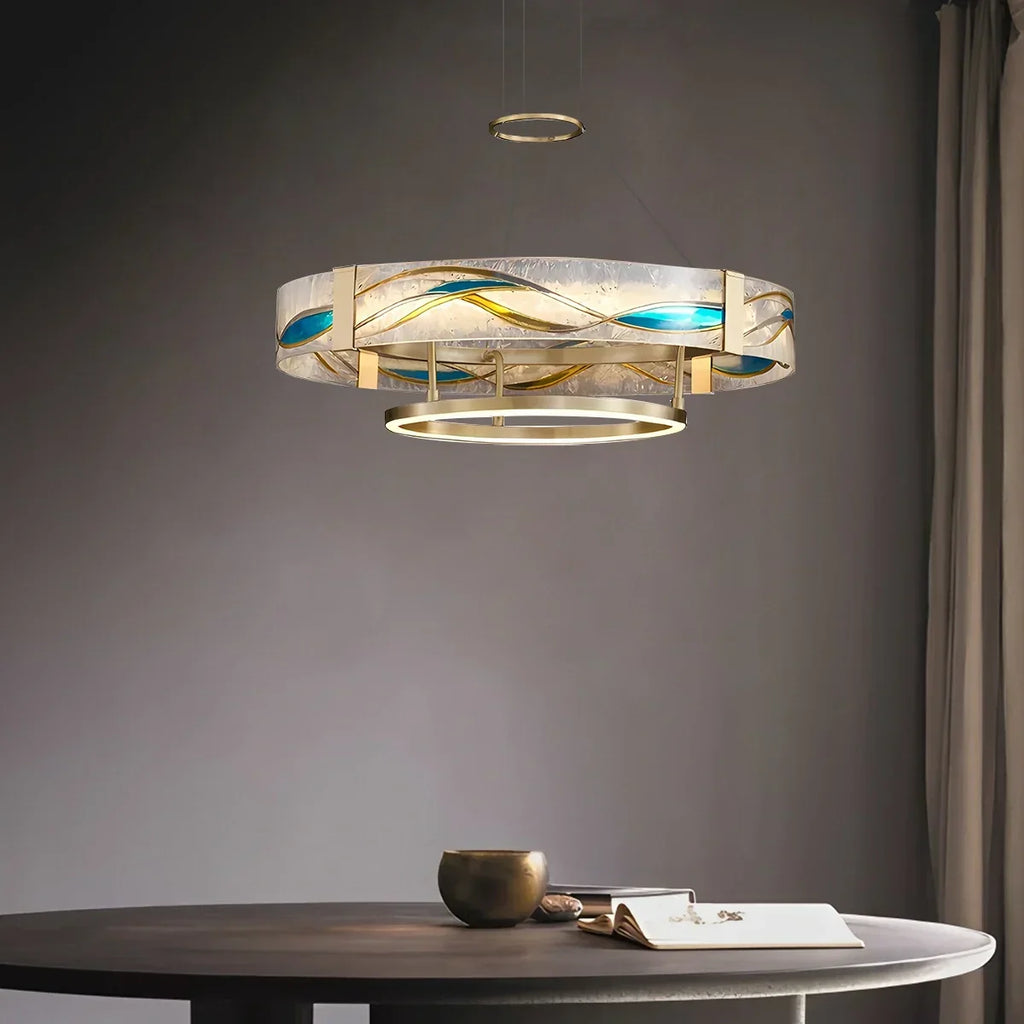 Enamel Round Brass Chandelier for Dining Area | Desfino