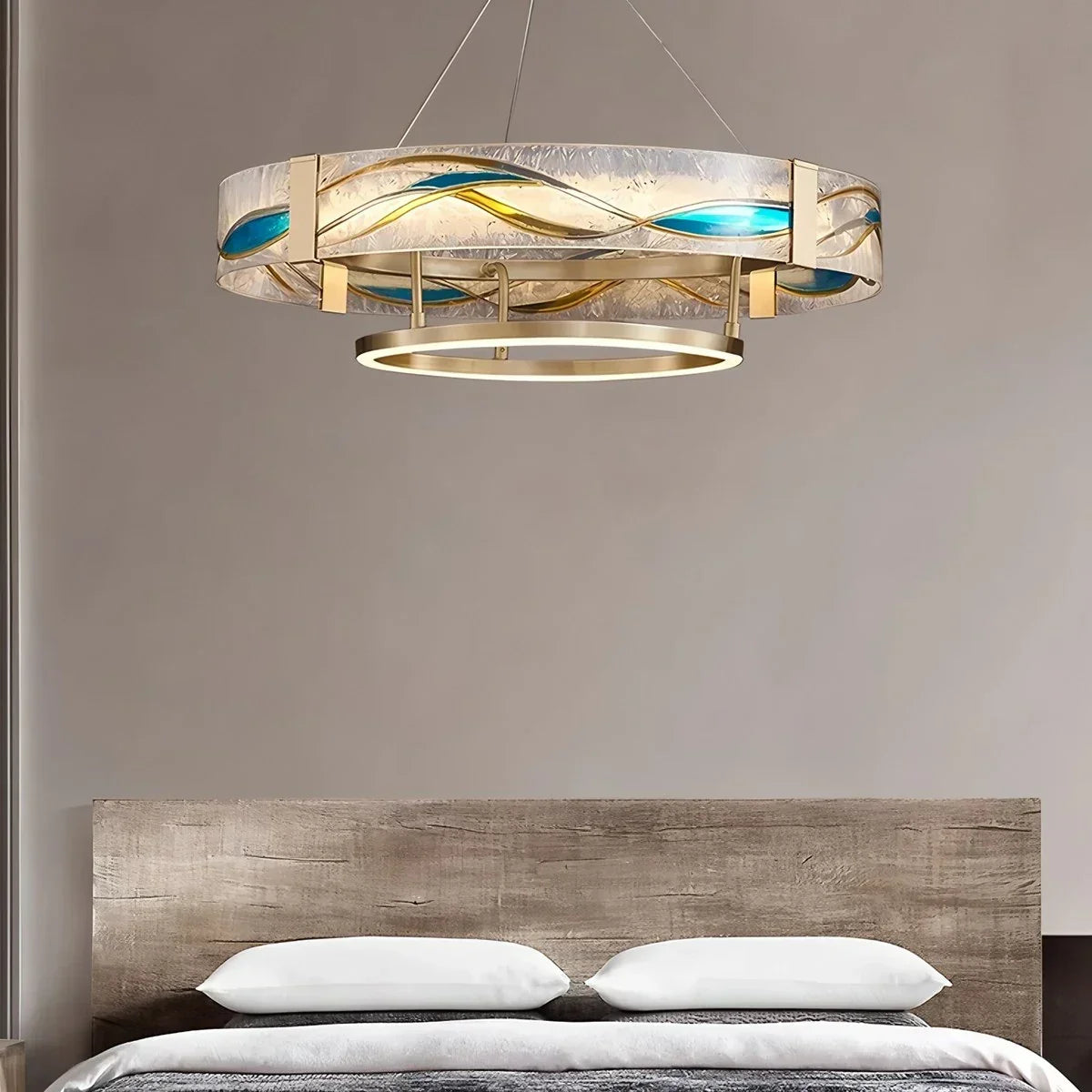Enamel Round Brass Chandelier for Dining Area | Desfino