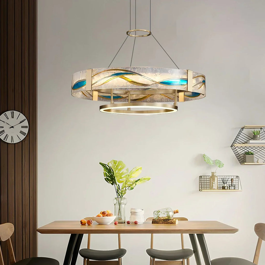Enamel Round Brass Chandelier for Dining Area | Desfino