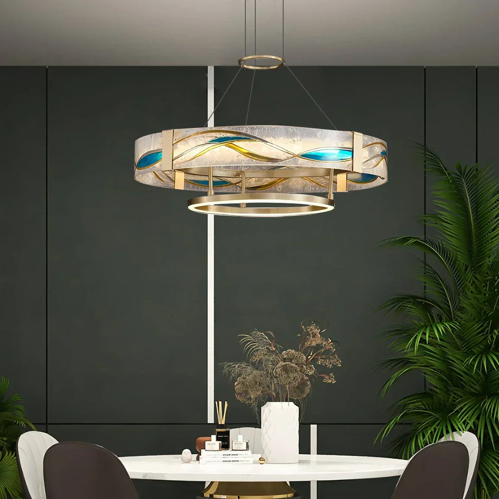 Enamel Round Brass Chandelier for Dining Area | Desfino