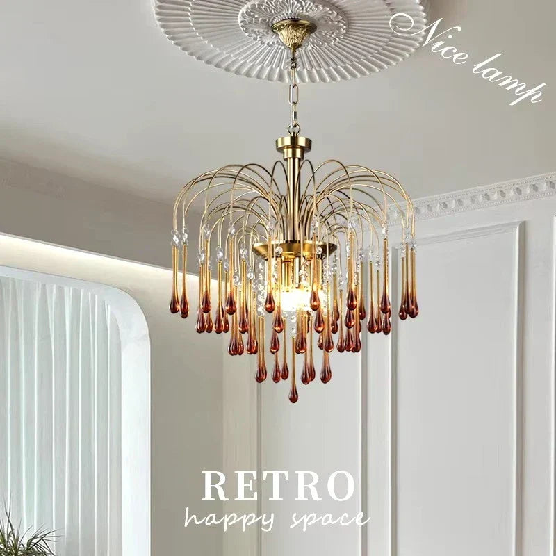 French Retro Water Drop Glass Chandelier | Desfino