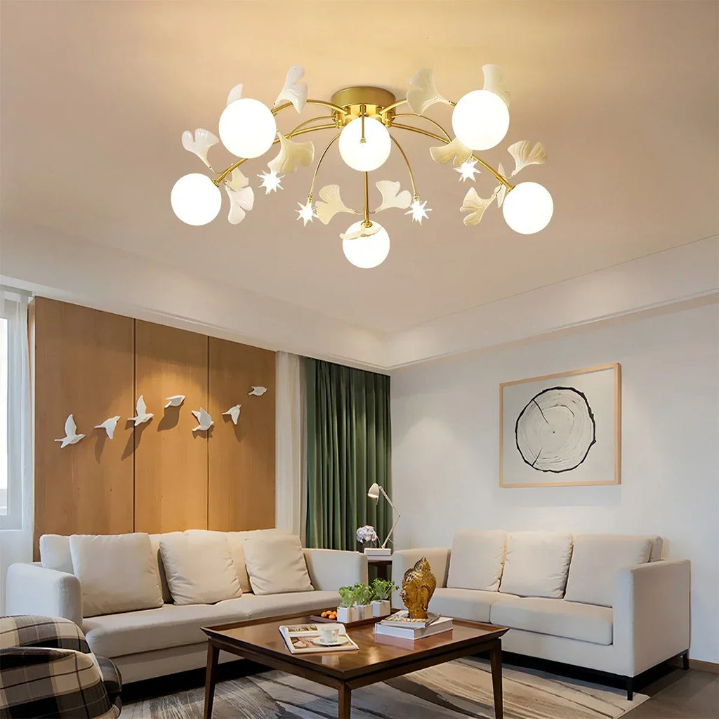 Ginkgo-Glasdeckenleuchte für das Wohnzimmer | Desfino