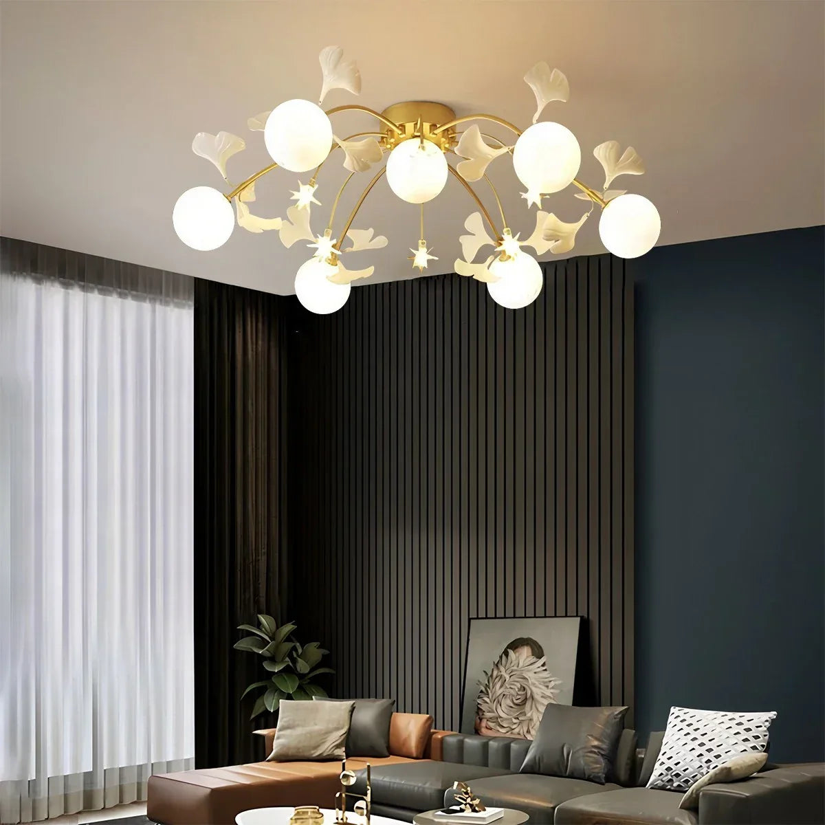 Ginkgo-Glasdeckenleuchte für das Wohnzimmer | Desfino