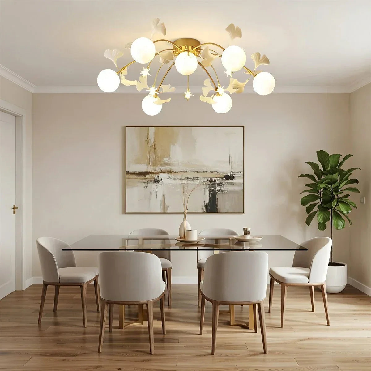 Ginkgo-Glasdeckenleuchte für das Wohnzimmer | Desfino