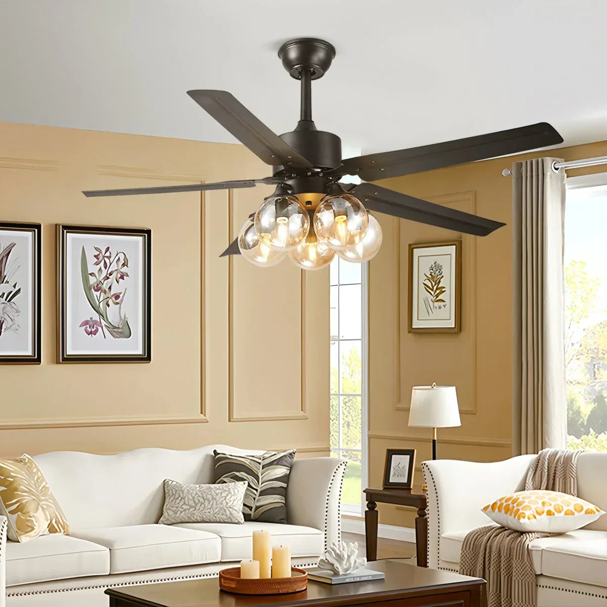 American Retro Glass Globe Ceiling Fan Light | Desfino