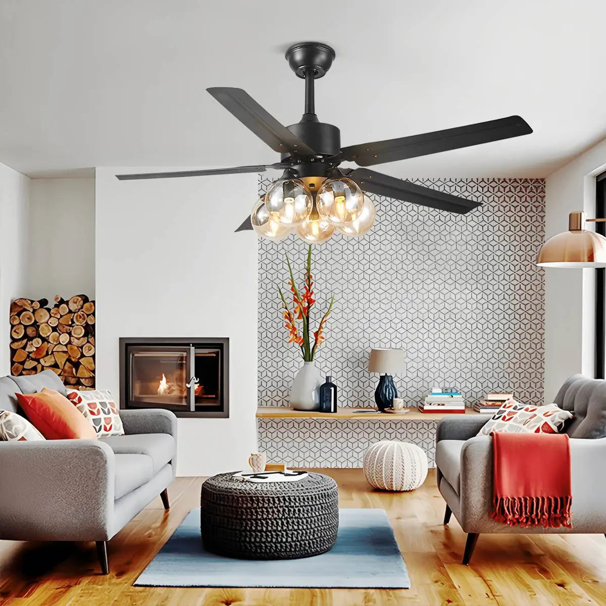 American Retro Glass Globe Ceiling Fan Light | Desfino