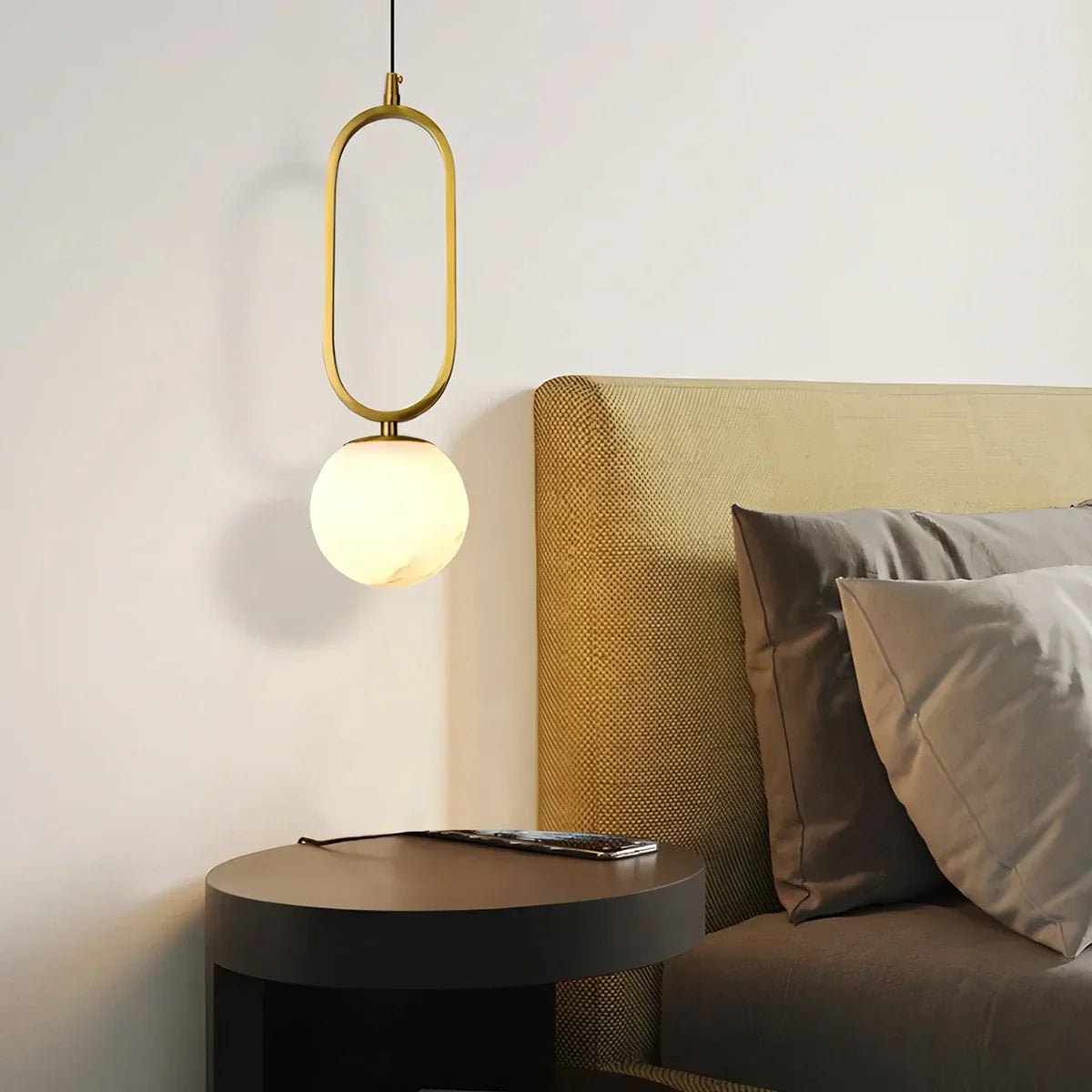 Gong Alabaster Globe Pendant Light for Bedroom | Desfino
