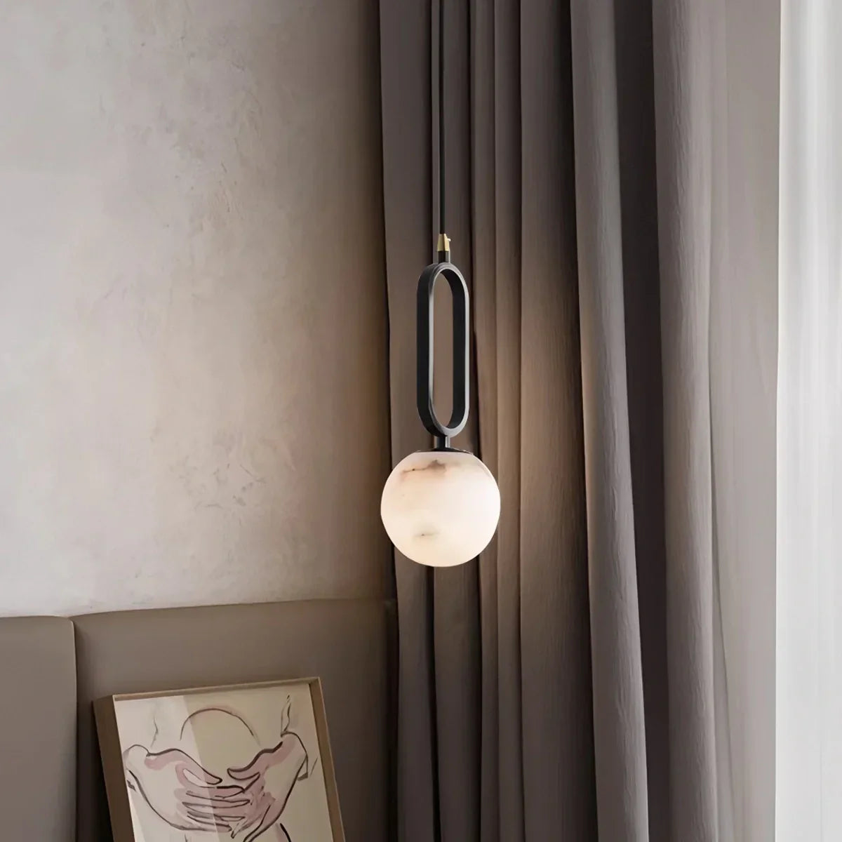 Gong Alabaster Globe Pendant Light for Bedroom | Desfino