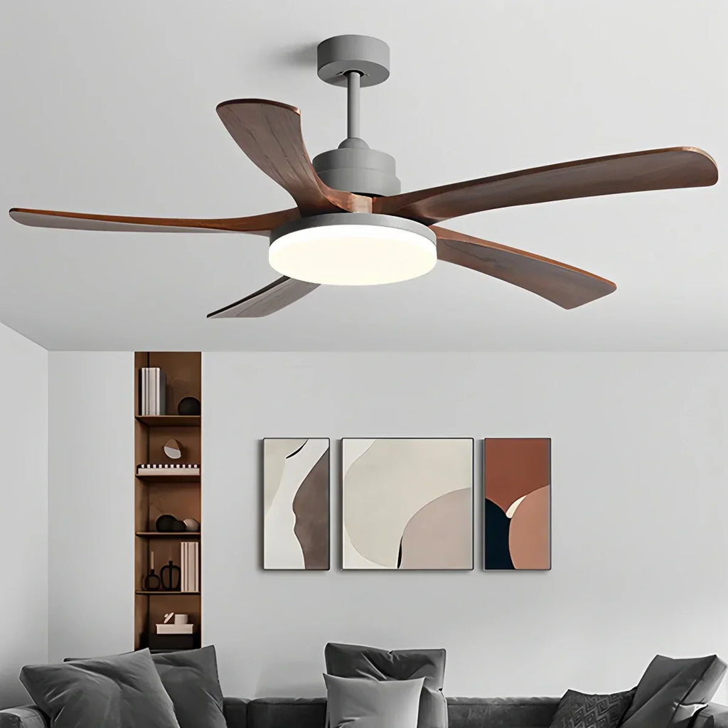 Deckenventilator mit Leuchte „High Wind“ aus Holz | Desfino