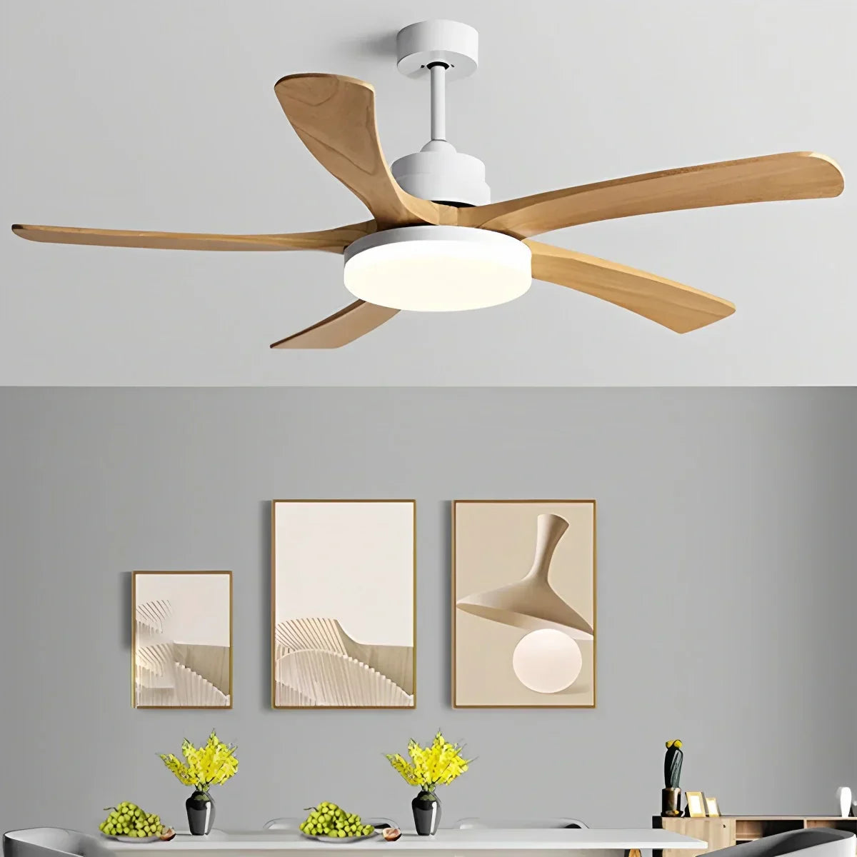Deckenventilator mit Leuchte „High Wind“ aus Holz | Desfino