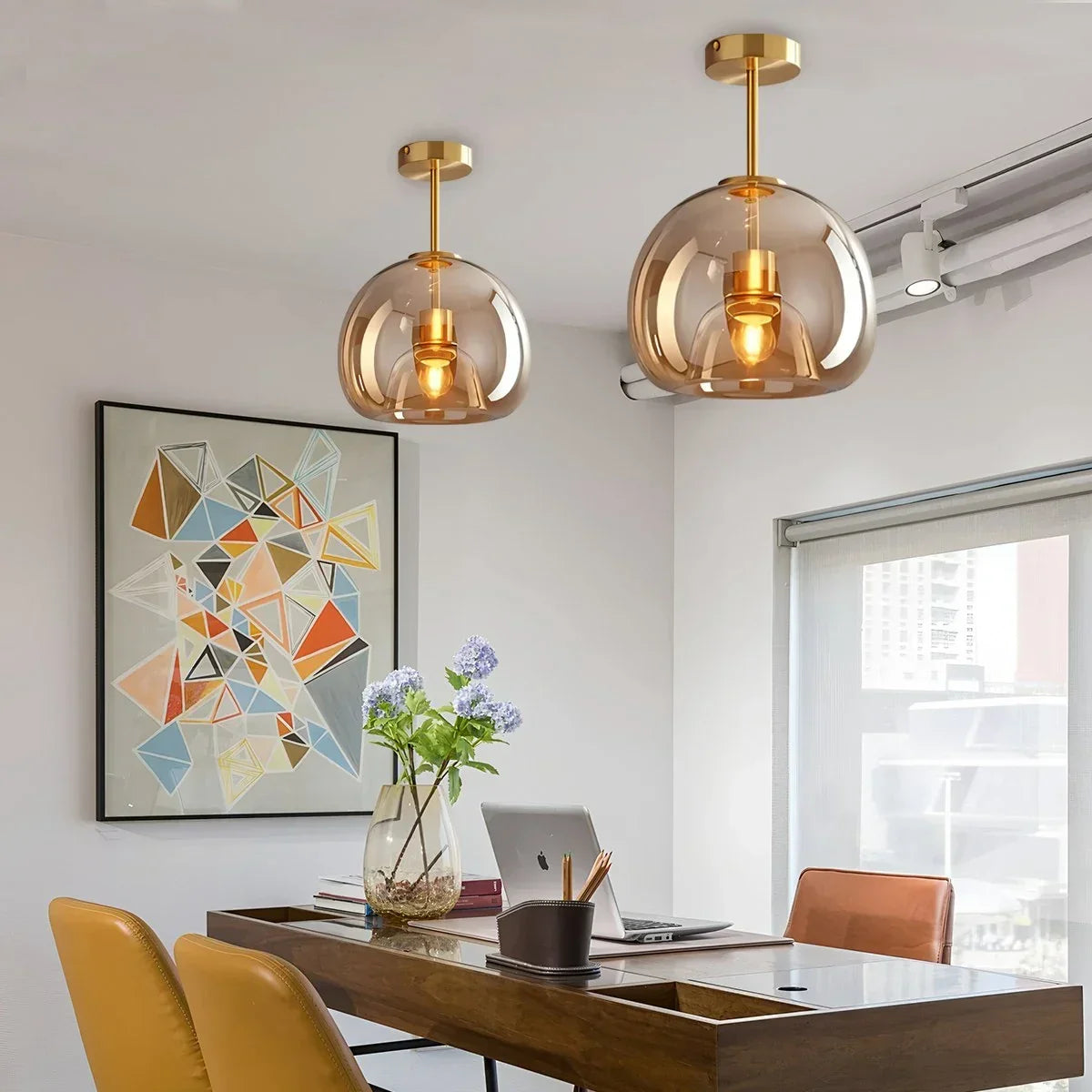 Vintage Glass Semi-Flush Ceiling Light for Entryway | Desfino