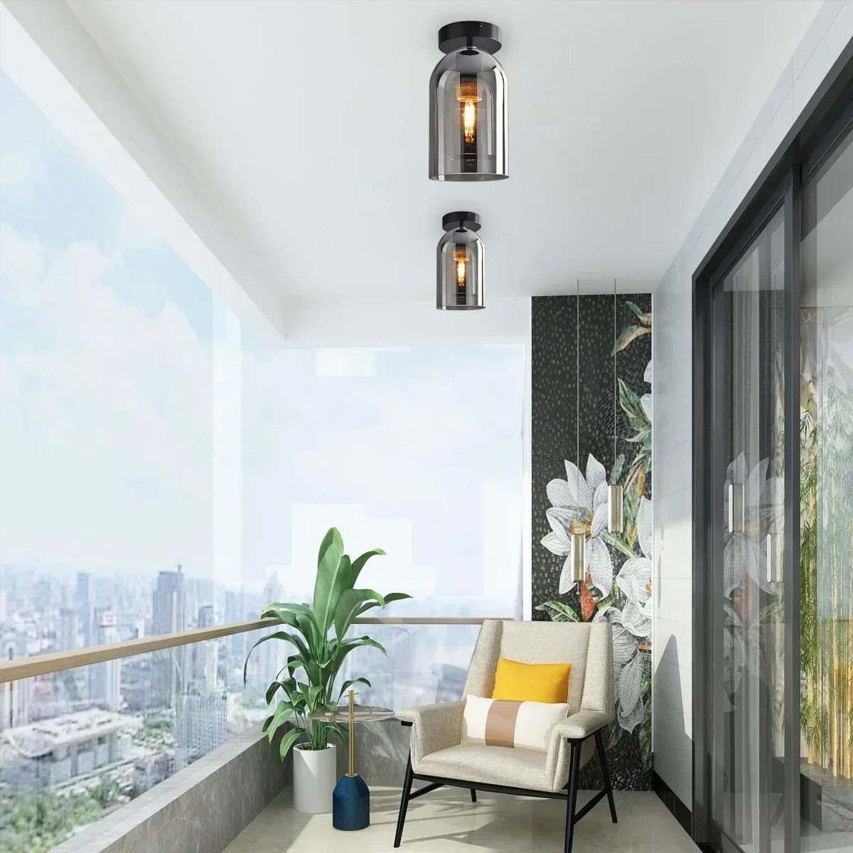 Vintage Glass Semi-Flush Ceiling Light for Entryway | Desfino
