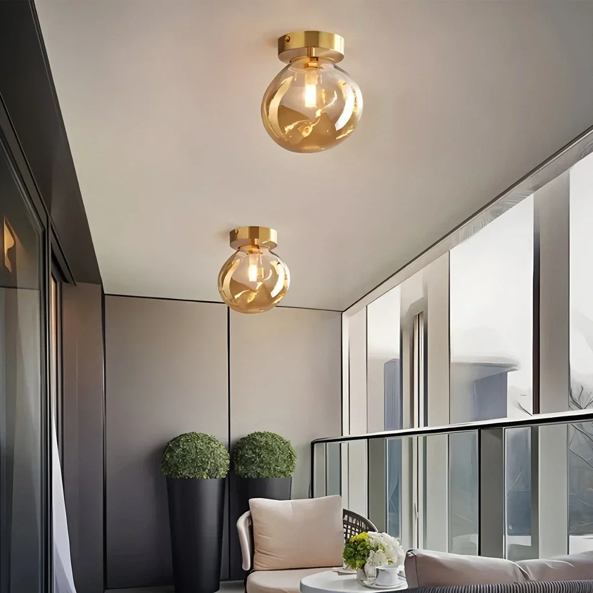 Vintage Glass Semi-Flush Ceiling Light for Entryway | Desfino