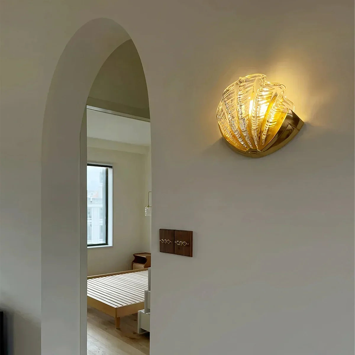 Light Luxury Brass Shell Glass Wall Lamp | Desfino