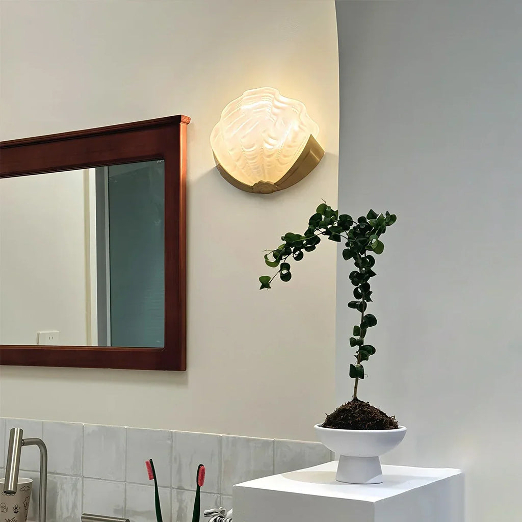 Light Luxury Brass Shell Glass Wall Lamp | Desfino