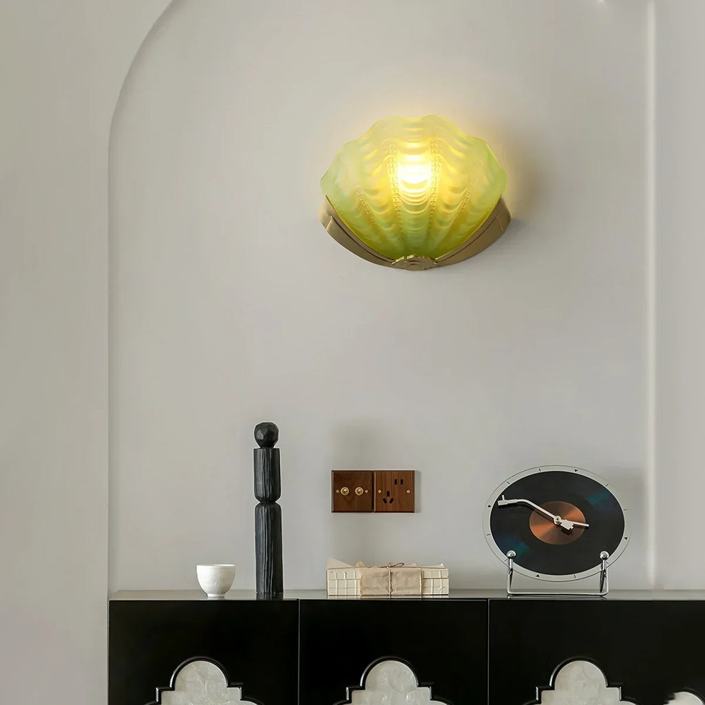 Light Luxury Brass Shell Glass Wall Lamp | Desfino