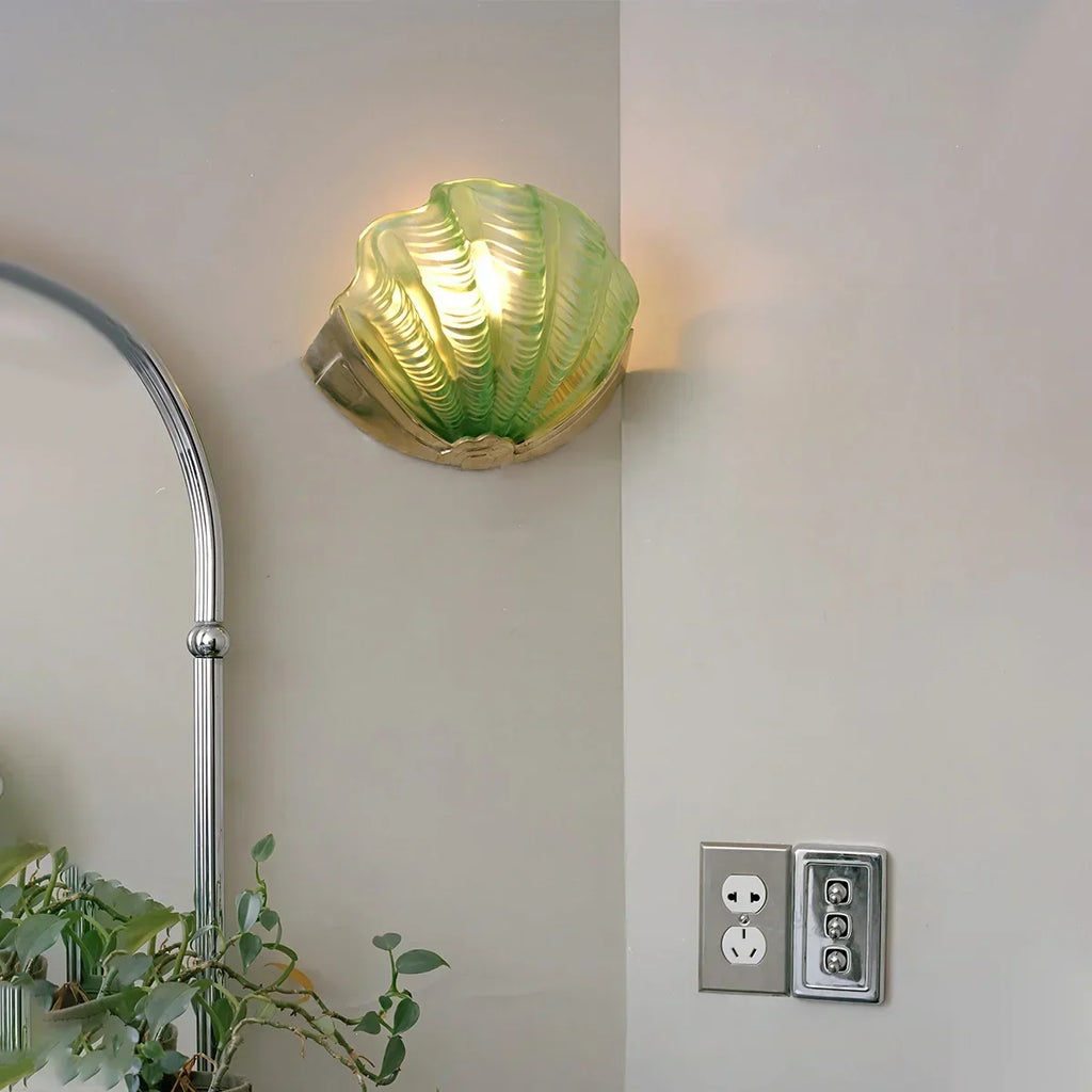 Light Luxury Brass Shell Glass Wall Lamp | Desfino