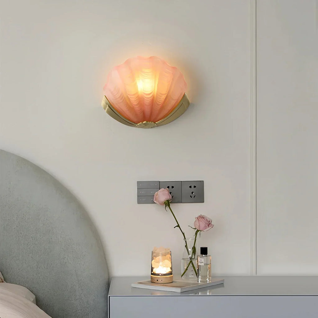 Light Luxury Brass Shell Glass Wall Lamp | Desfino