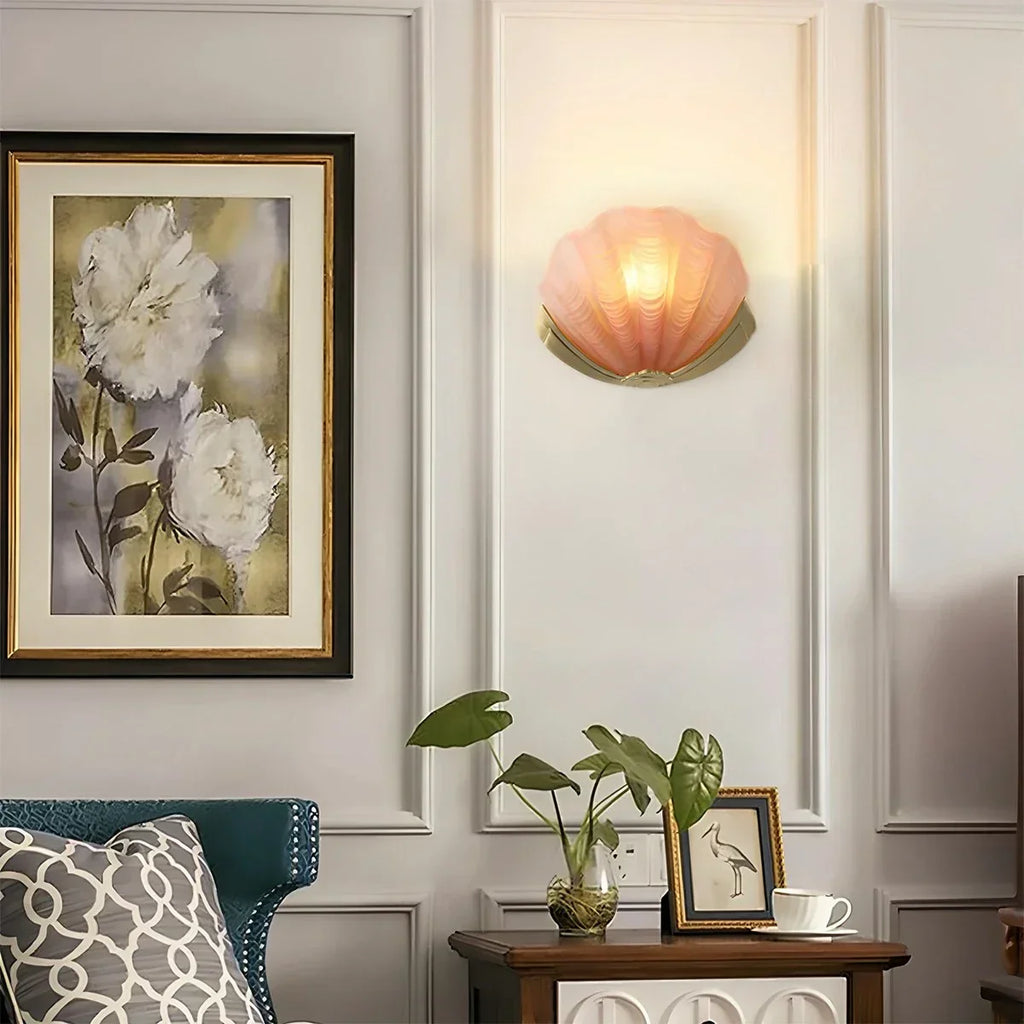 Light Luxury Brass Shell Glass Wall Lamp | Desfino