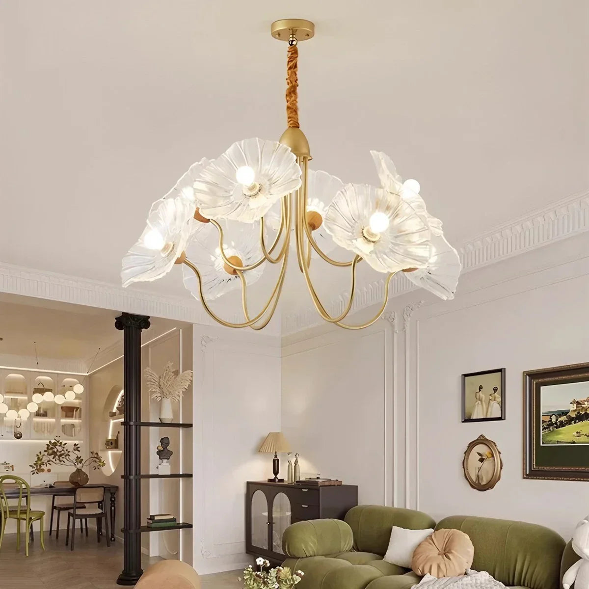 Lotus Leaf Glass Chandelier for Living Room | Desfino