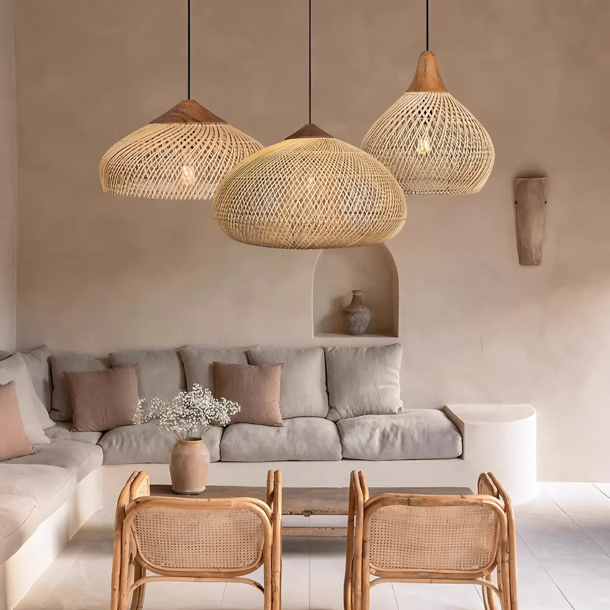 Pendelleuchte im Rattanstil für das Esszimmer | Desfino