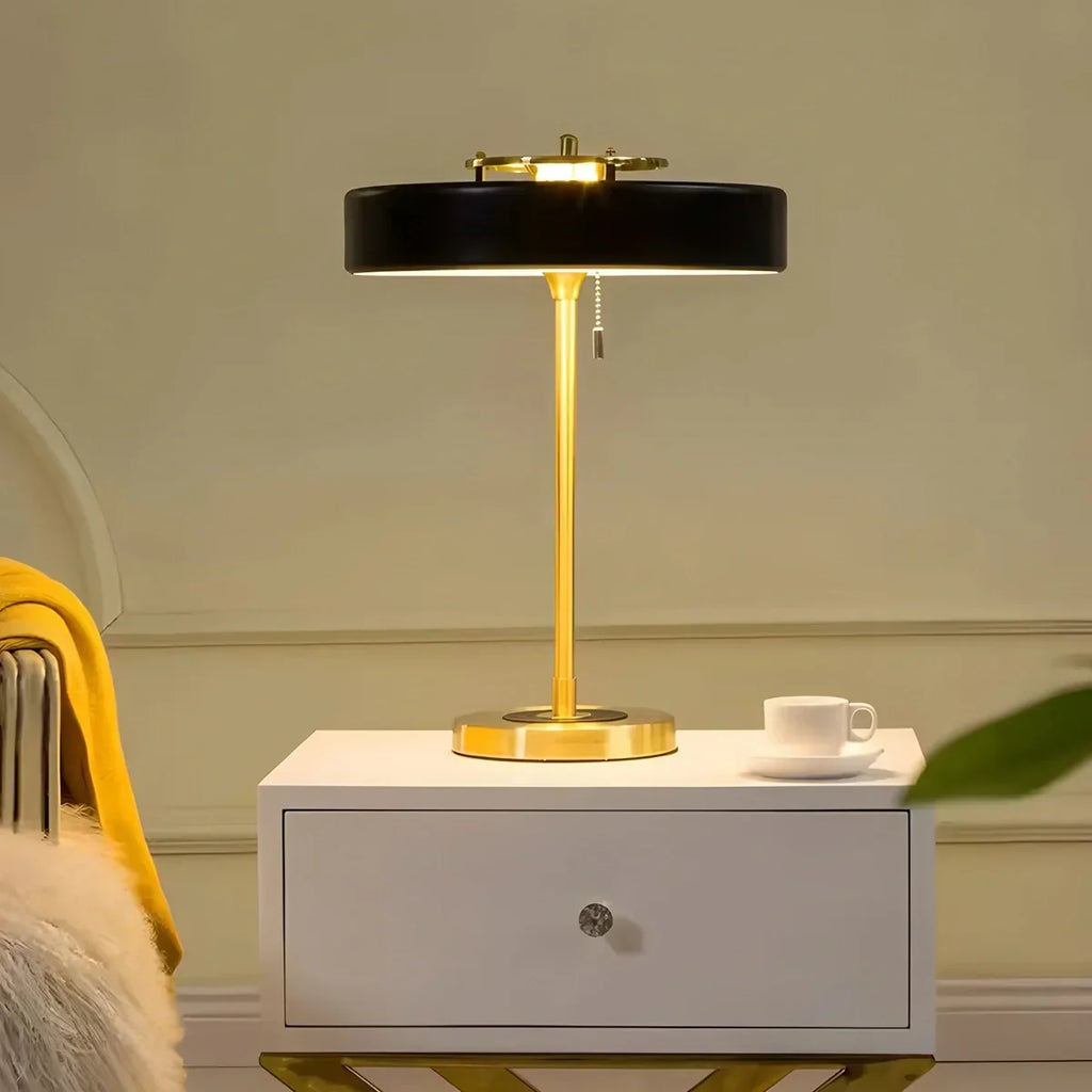 Mid-Century Round Table Lamp with Pull Chain | Desfino