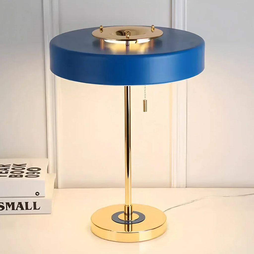 Mid-Century Round Table Lamp with Pull Chain | Desfino