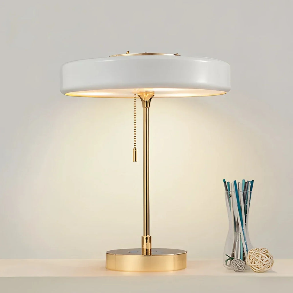 Mid-Century Round Table Lamp with Pull Chain | Desfino